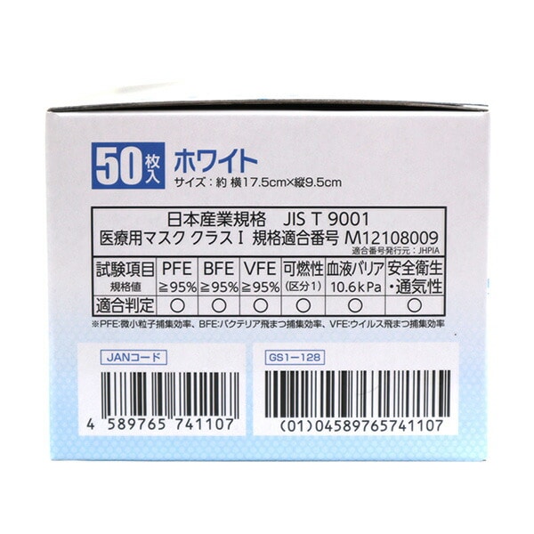 サージカルマスク 医療用 3層 フリーサイズ 日本製 医療用マスク クラス1適合 50枚×2箱(100枚) つばさ