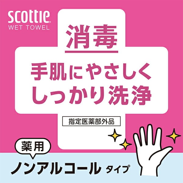 【10％オフクーポン対象】スコッティ ウェットタオル 消毒 ノンアルコールタイプ 40枚3個×12パック(36個) scottie 指定医薬部外品 日本製 日本製紙クレシア