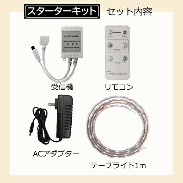 インテリアテープライト LED 3色調色 60W形相当 スターターキット 1m リモコン付き 6123121 アクティ ACTY