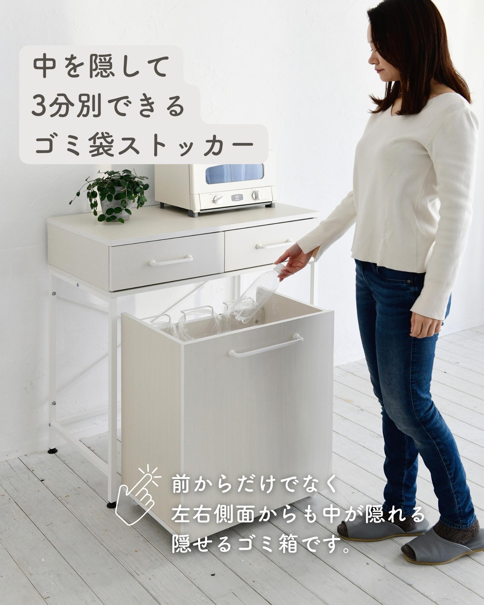 【10％オフクーポン対象】ゴミ箱 分別 隠せる ゴミ袋ホルダー キャスター付き 3分別 幅51.5 奥行36 高さ62cm DGH-3 山善 YAMAZEN