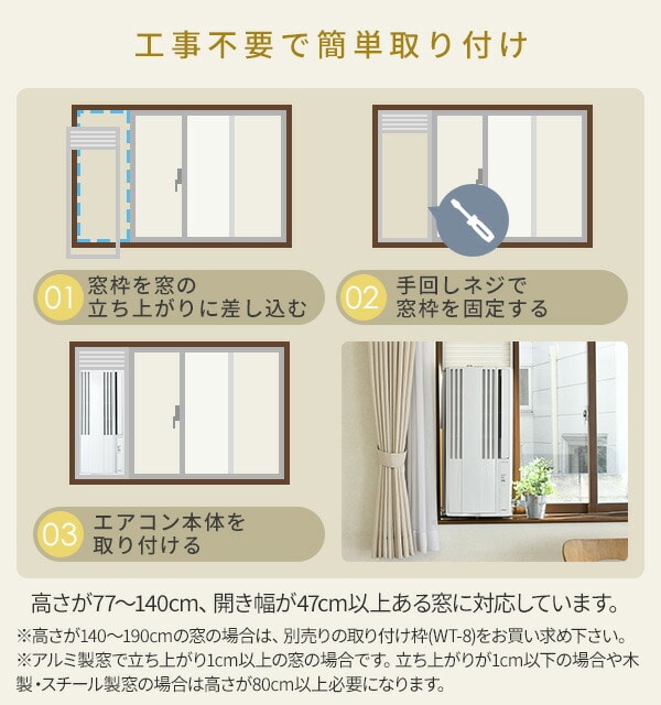 テラス窓用取付枠セット) ウインドエアコン 冷房専用タイプ 延長窓枠付