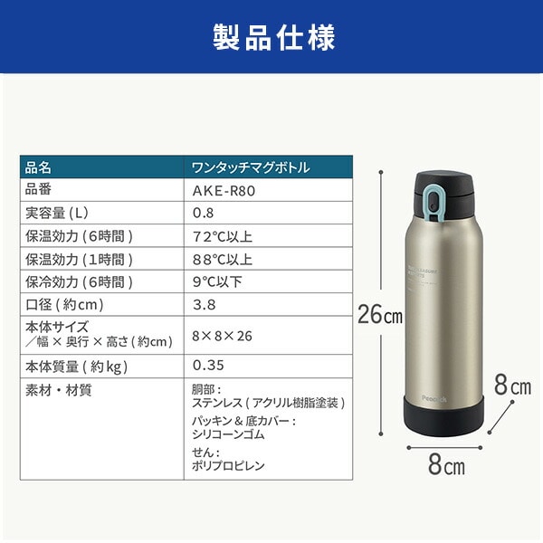 ステンレスボトル ワンタッチマグタイプ AKE-R80 ピーコック魔法瓶工業 Peacock