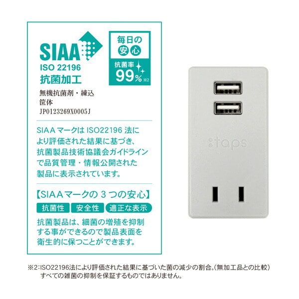 【10％オフクーポン対象】USB付き電源タップ 雷ガード付き スイングプラグ 抗菌 2個口 最大出力2.4A STPP300-GR トップランド TOPLAND