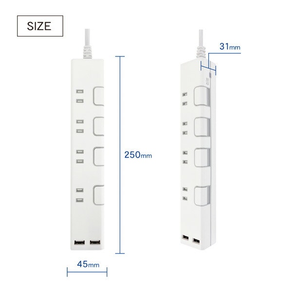 【10％オフクーポン対象】延長コード USB付き電源タップ 個別スイッチ 抗菌 4個口 ケーブル1m 最大出力2.4A STPC100 トップランド TOPLAND