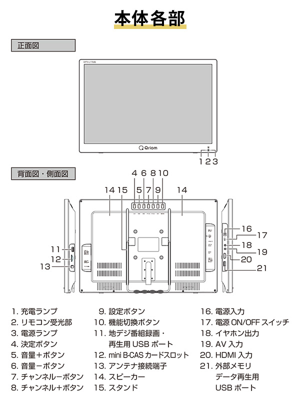 【10％オフクーポン対象】ポータブルテレビ 地上デジタル放送対応 17インチ 電源3WAY mini B-CASカード付属 DPTV-L170 山善 キュリオム QRIOM