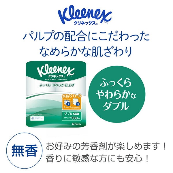 クリネックス トイレットペーパー 長持ちロール 45m ダブル 8ロール×4パック(32ロール) 日本製紙クレシア