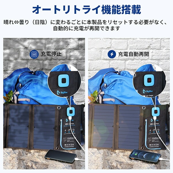 【10％オフクーポン対象】Bigblue ソーラーパネル Solarpowa28 28W 電流計付き B401E Bigblue Tech(ビッグブルーテック)