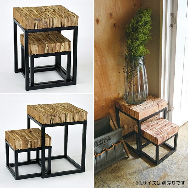 パーケットテーブル スクエア Sサイズ リサイクルウッド 幅24 奥行24 高さ25cm SFFL1803 スパイス SPICE OF LIFE