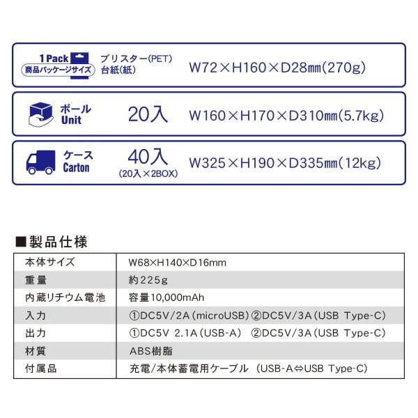 【10％オフクーポン対象】モバイルバッテリー 10000mAh USB-A/USB-Cポート CHLI10-WT トップランド TOPLAND