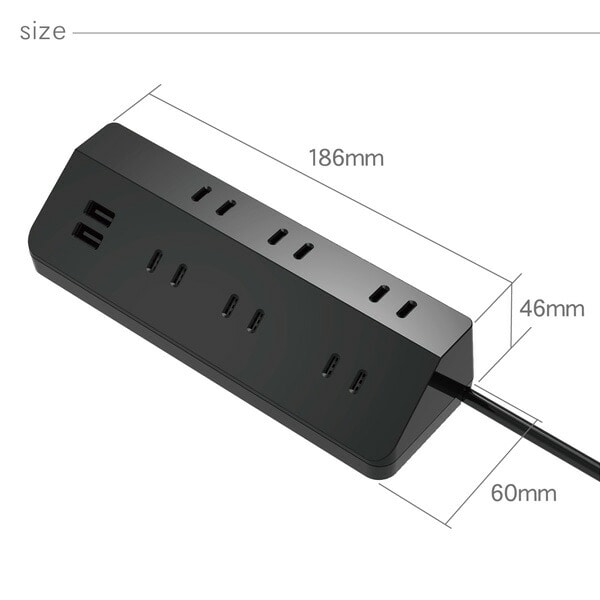 延長コード USB付き電源タップ 6個口タップ 急速充電 最大出力2.4A仕様 TPL615-BK トップランド TOPLAND