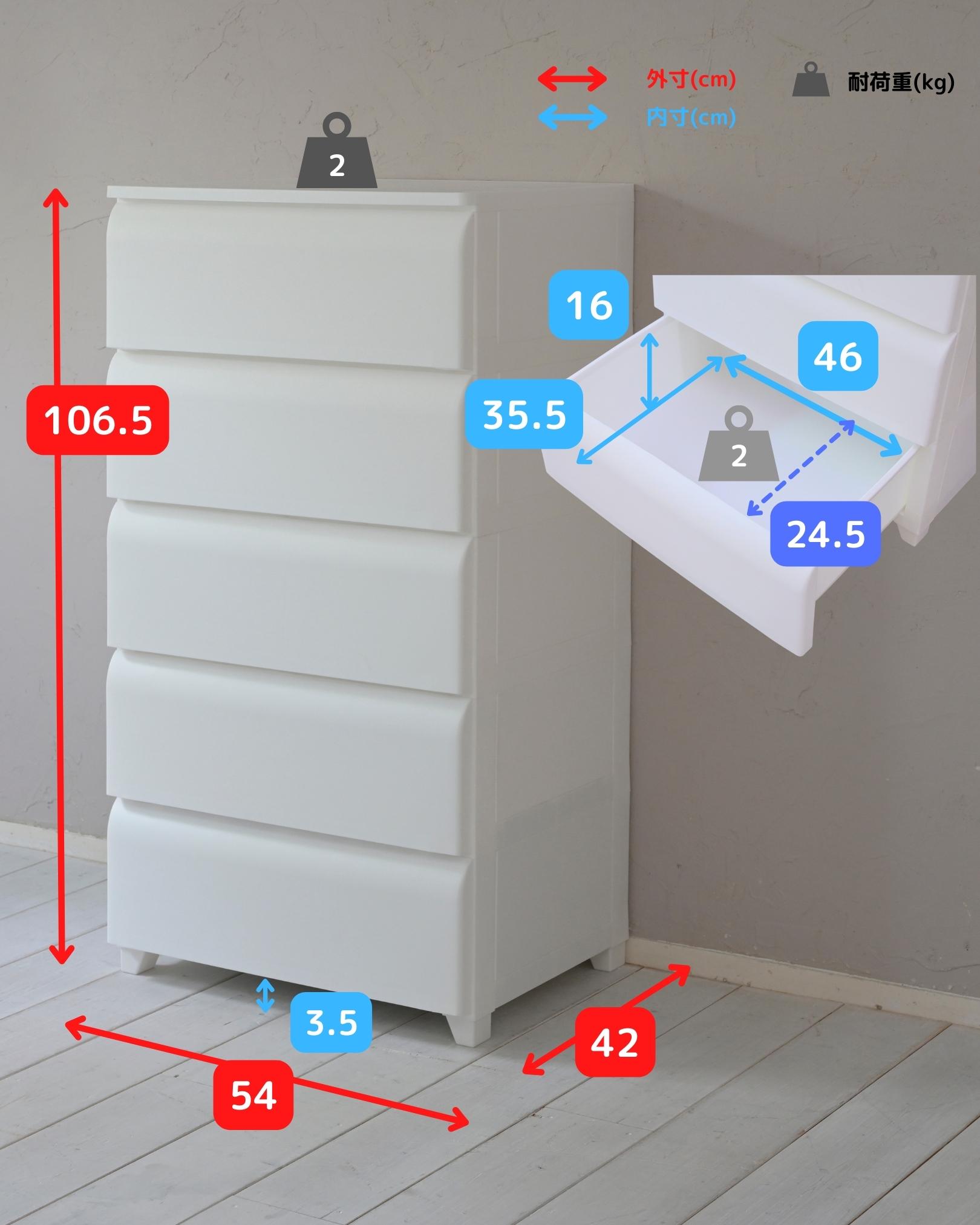 【10％オフクーポン対象】ホコリがたまりにくい 壁付きチェスト 幅54 奥行42 高さ106.5cm 平和工業