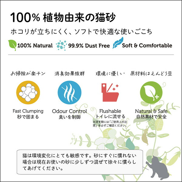 【10％オフクーポン対象】100％ Natural シグネチャー7 ピーズキャットリター 猫砂 (グリーンティー) 7L×4個セット S7-PCL-G ファンタジーワールド