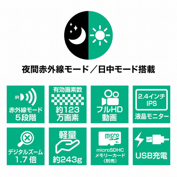 【10％オフクーポン対象】IRナイトレコーダー 遠赤外線暗視カメラ 撮影機能付き KC-NS04 ケンコー KENKO