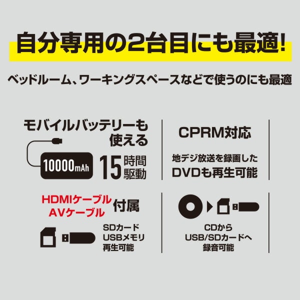 DVDプレーヤー コンパクト CPRM対応 HDMI対応 再生専用 CDVP-MINI15HD(B) ブラック 山善 YAMAZEN キュリオム Qriom【10％オフクーポン対象】