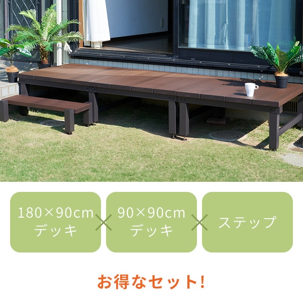 【10％オフクーポン対象】人工木 ウッドデッキ 180×90cm+90×90cm(0.75坪) ステップ付き 山善 YAMAZEN ガーデンマスター