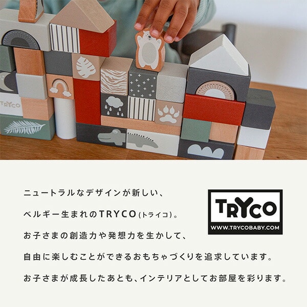 【10％オフクーポン対象】ブロックセット 50ピース (対象2歳から) 木製 おもちゃ 積み木セット TYTRY353001 トライコ TRYCO