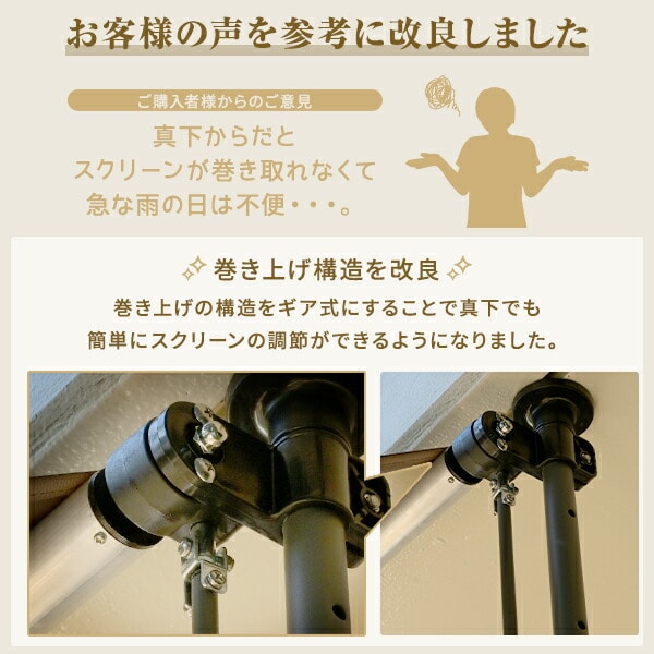 日よけ 突っ張りオーニング 幅2m/3mタイプ UV遮蔽率99.7％ 遮光率99.4％ SRA-200/SRA-300 山善 YAMAZEN