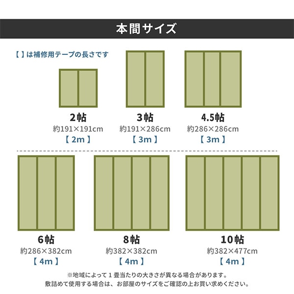 ハサミで切って使える い草 カーペット 本間 補修テープ付き フリーカット 裏付き 6畳 約286×382cm ラグ 上敷き はっ水加工 防カビ みすず 萩原