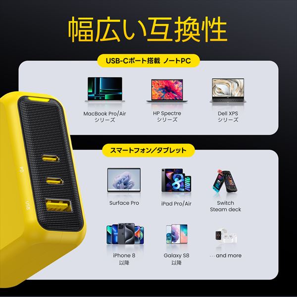 【10％オフクーポン対象】3ポート 急速充電器 140W PD USB AC充電器 THE YOUTH MAGCUBE EN-YT140YL1/EN-MC140YL1