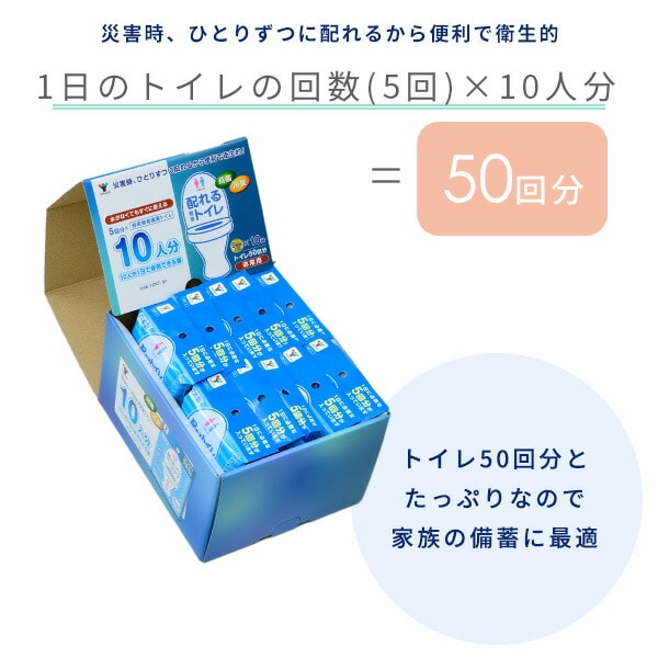 【10％オフクーポン対象】配れるトイレ 5回×10人分セット 非常用 水がなくてもすぐに使える YZKT-50 山善 YAMAZEN