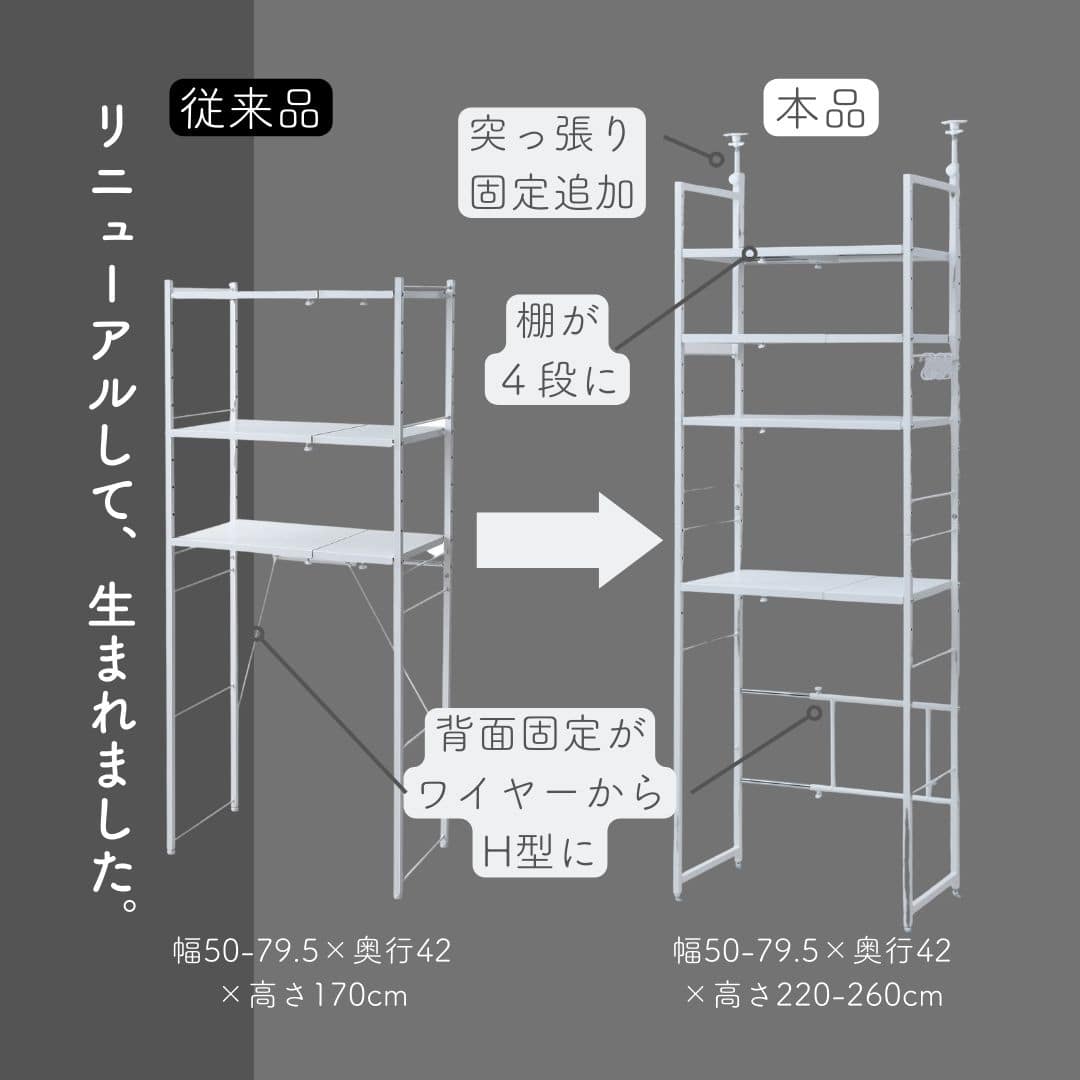 【10％オフクーポン対象】突っ張りゴミ箱上ラック レンジ台 (幅50-79.5 奥行42 高さ220-260cm) 幅伸縮 RPE-4T 山善 YAMAZEN