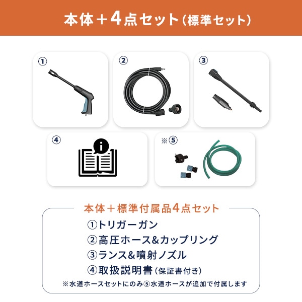 高圧洗浄機 家庭用 洗車機 強力噴射 9MPa 噴射ノズル標準付属 4点/5点セット ZHPA-129(BG) 山善 YAMAZEN