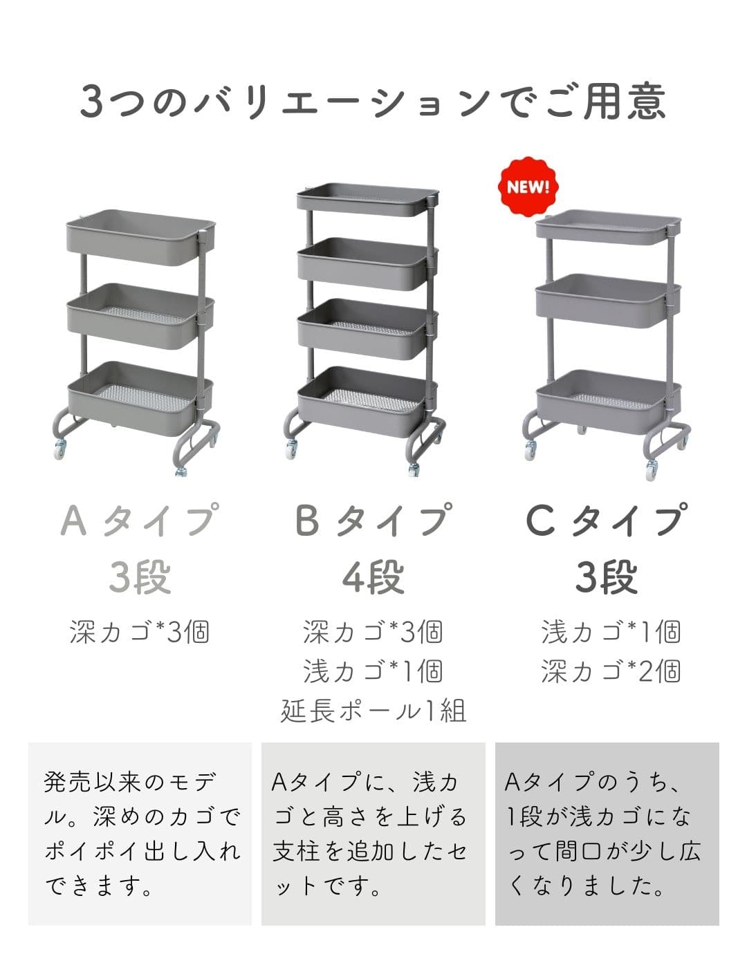 【10％オフクーポン対象】キッチンワゴン 高さを変えられる バスケットトローリー キャスター付き 幅46 奥行38 高さ81cm  LBT-3 / LAT-3 山善 YAMAZEN