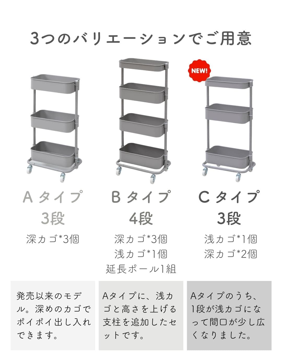 【10％オフクーポン対象】キッチンワゴン 高さを変えられる バスケットトローリー スリム キャスター付き LSBT-3 / LSAT-3 山善 YAMAZEN