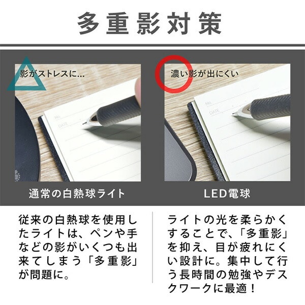 LEDデスクライト ロングアーム 調光 調色 T字型 4点可動 ワイド wasser85 大河商事 TAIGASHOJI