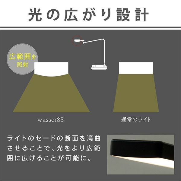 LEDデスクライト ロングアーム 調光 調色 T字型 4点可動 ワイド wasser85 大河商事 TAIGASHOJI