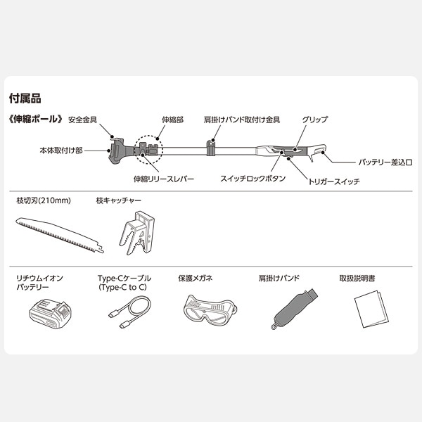 【10％オフクーポン対象】2WAY 高枝ガーデンポールソー 10.8V 充電式 2.5Ahバッテリー付属 PS-1025  山善 YAMAZEN