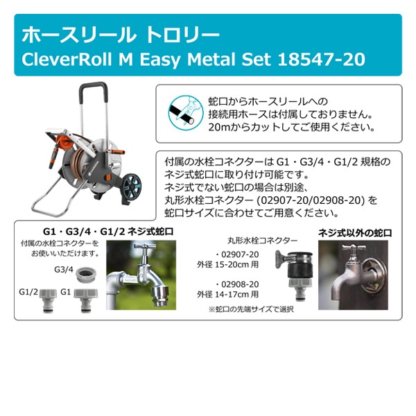 メタルホーストロリー Easy Mサイズ セット CleverRoll 18547-20 ガルデナ GARDENA