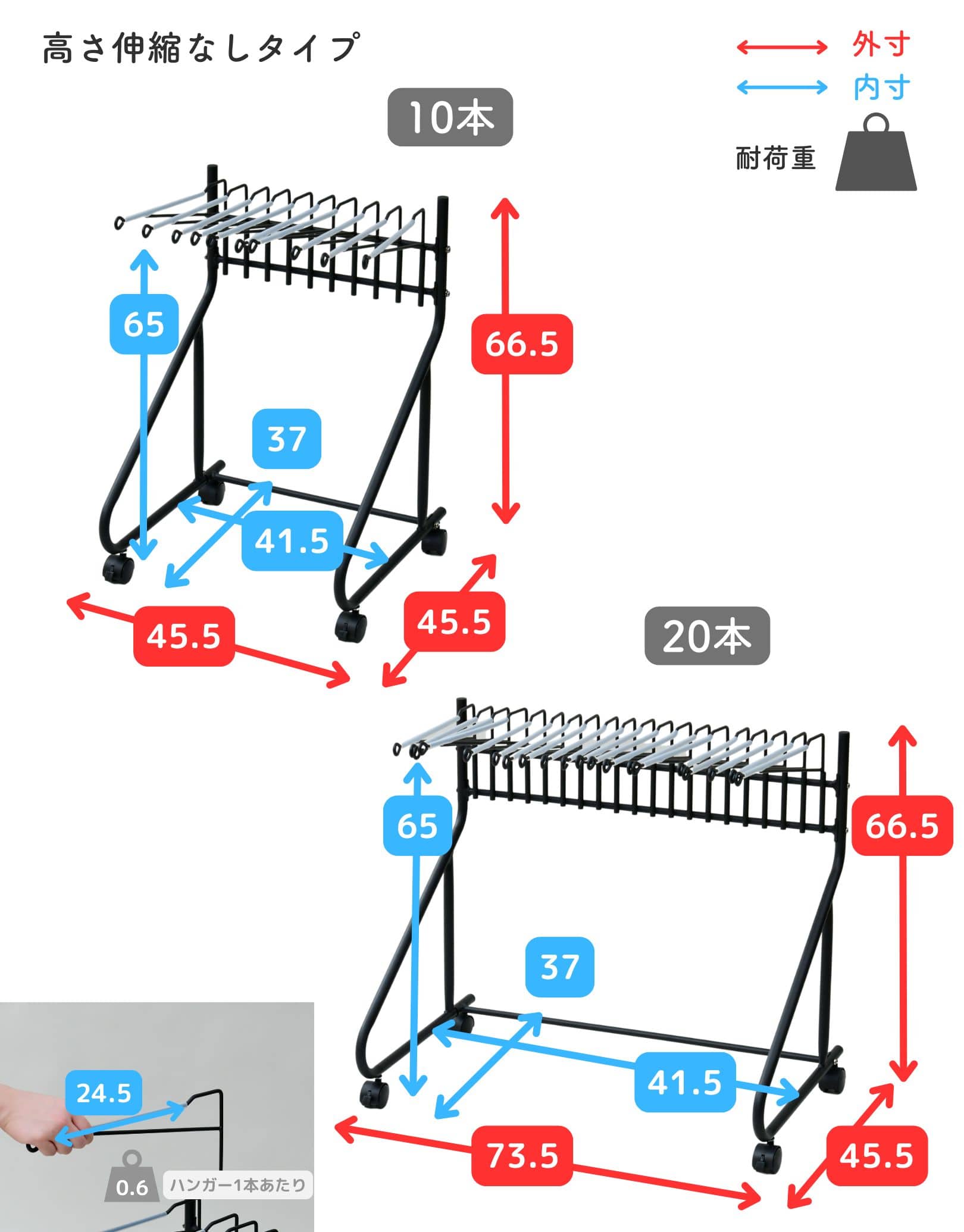 スラックスハンガー 10本掛け 20本掛け キャスター付き すべり止め付き スイング式 (幅73.5/45.5cm) 山善 YAMAZEN