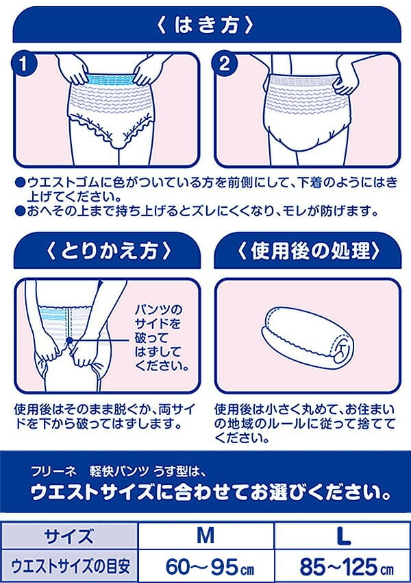 フリーネ 大人用紙おむつ パンツタイプ M/L 軽快パンツ うす型排尿量 2回分 DHP-160/DHP-161 第一衛材