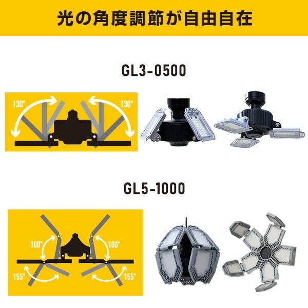 ガレージライト LED 角度調節可能 48W 70W 5000lm 10000lm 6500K 屋内用 GL3-0500/GL5-1000/SSG-70B 山善 YAMAZEN