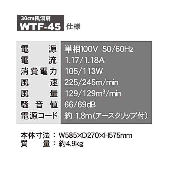 【10％オフクーポン対象】工場扇 風洞扇 産業用送風機 羽径 30cm/45cm 単相100V WTF-30 / WTF-45 ナカトミ NAKATOMI