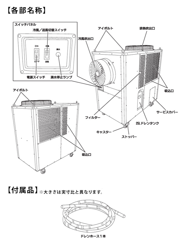 【10％オフクーポン対象】【代引不可】【法人・施設限定】大型 スポットエアコン 強冷風タイプ キャスター付き 容量25L 三相200V 冷媒R32 SPC-100B ナカトミ NAKATOMI