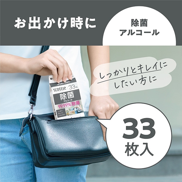 スコッティ ウェットティッシュ 除菌 アルコール 携帯用 33枚×24パック 【ケース販売】 日本製紙クレシア