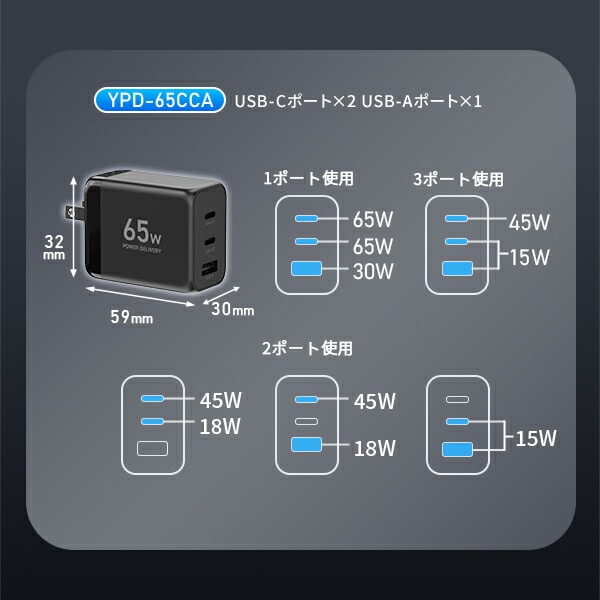 PD対応 アダプター ケーブル セット 充電器 20W/35W/48W/65W 急速充電 PSE認証 山善 YAMAZEN