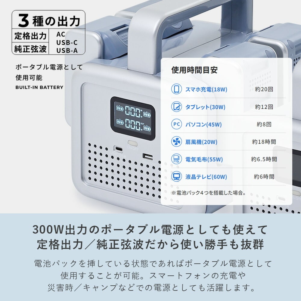バッテリーステーション ポータブル電源 リチウムイオン YBS-300E 山善 YAMAZEN エレイン ELEIN