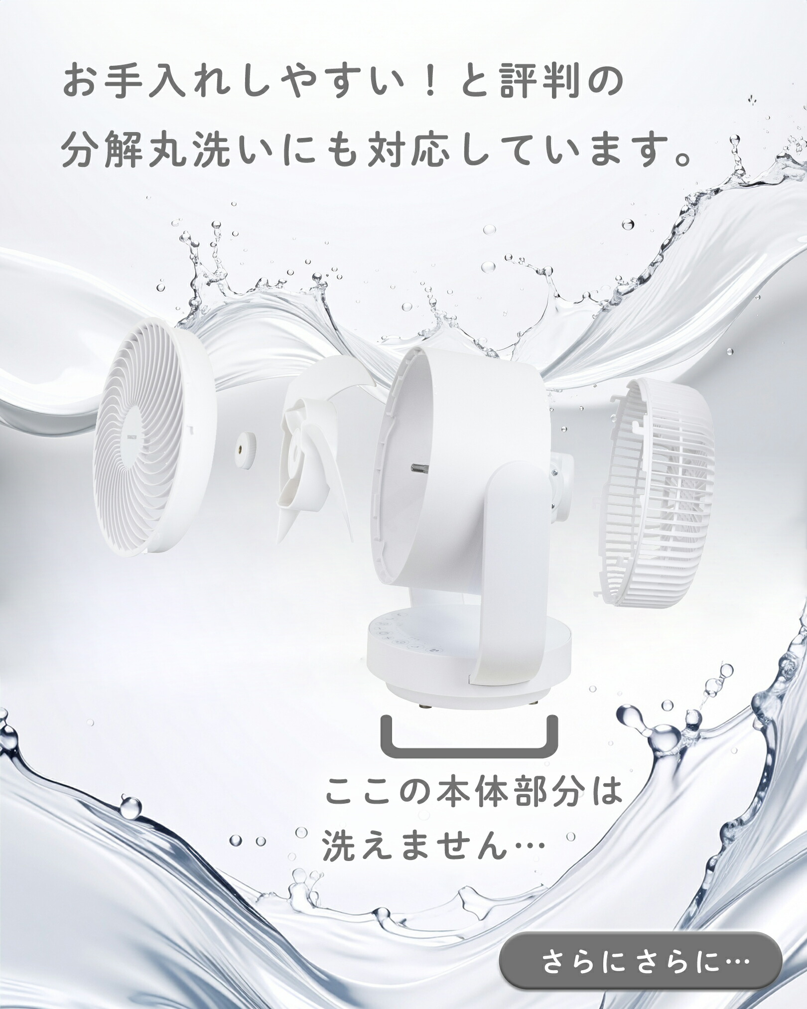 サーキュレーター dcモーター ～28畳 洗える 全分解 全閉式 上下左右首振り 帯電防止加工 YAR-RD20T(W) 山善 YAMAZEN