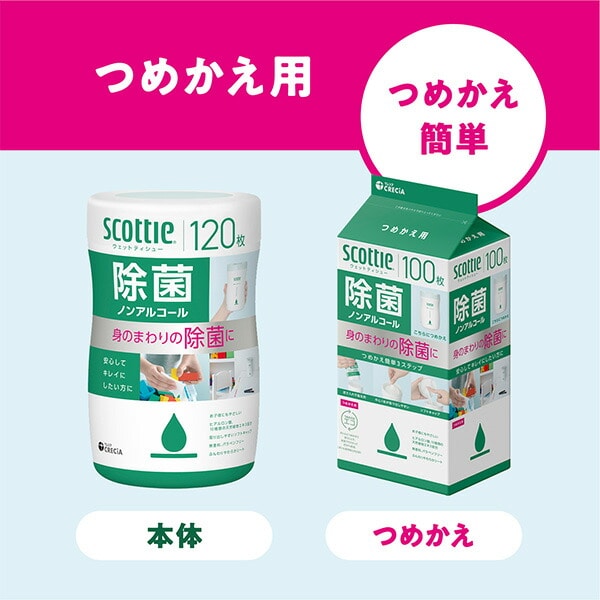 スコッティ ウェットティッシュ 除菌 ノンアルコール つめかえ用 100枚×24パック (ケース販売) 日本製紙クレシア