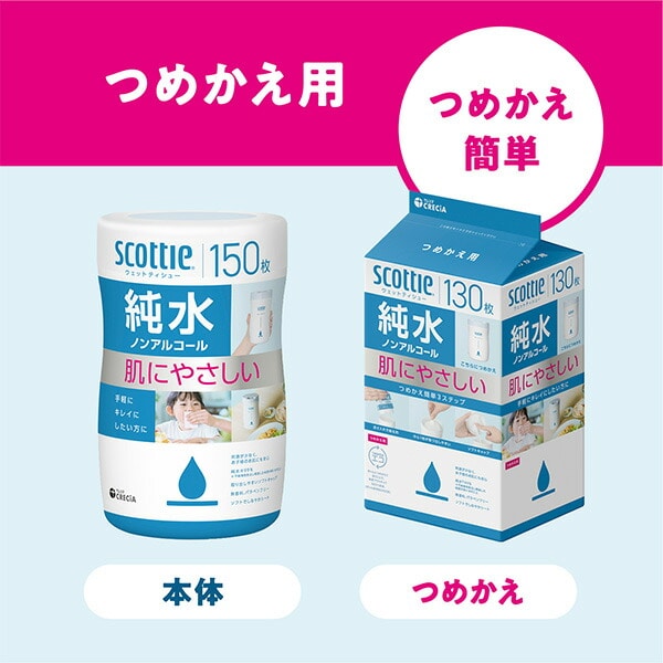 詰替用 純水 スコッティ ウェットティッシュ 130枚×21パック (ケース販売) ノンアルコール 76135 日本製紙クレシア