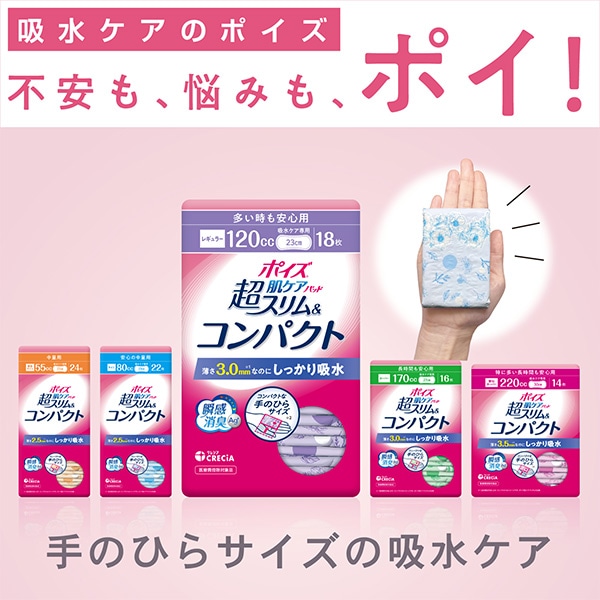 ポイズ 肌ケアパッド 超スリム＆コンパクト 中量用 (吸水量目安55cc) 24枚×24パック(576枚)  日本製紙クレシア