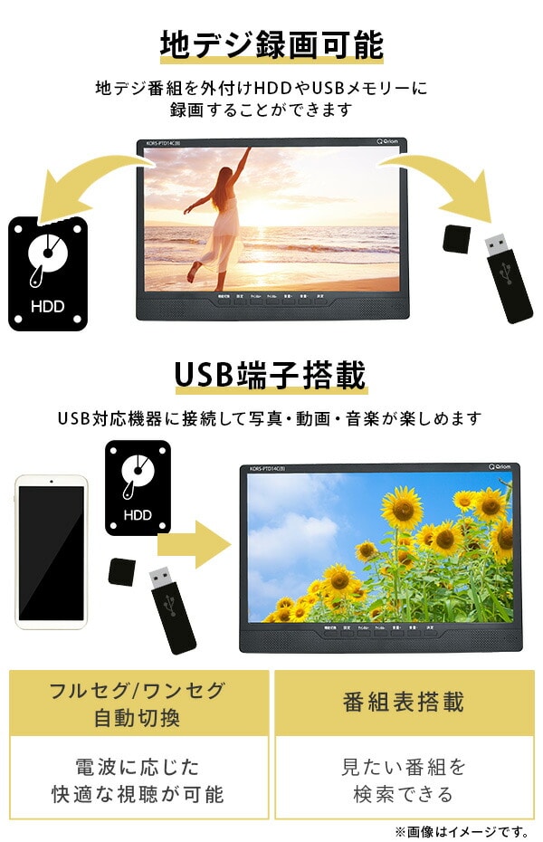 ポータブルテレビ 14/17.3インチ PTV-140C/PTV-DVD140C/PTV-173C/PTV-DVD173C 山善 YAMAZEN キュリオム Qriom