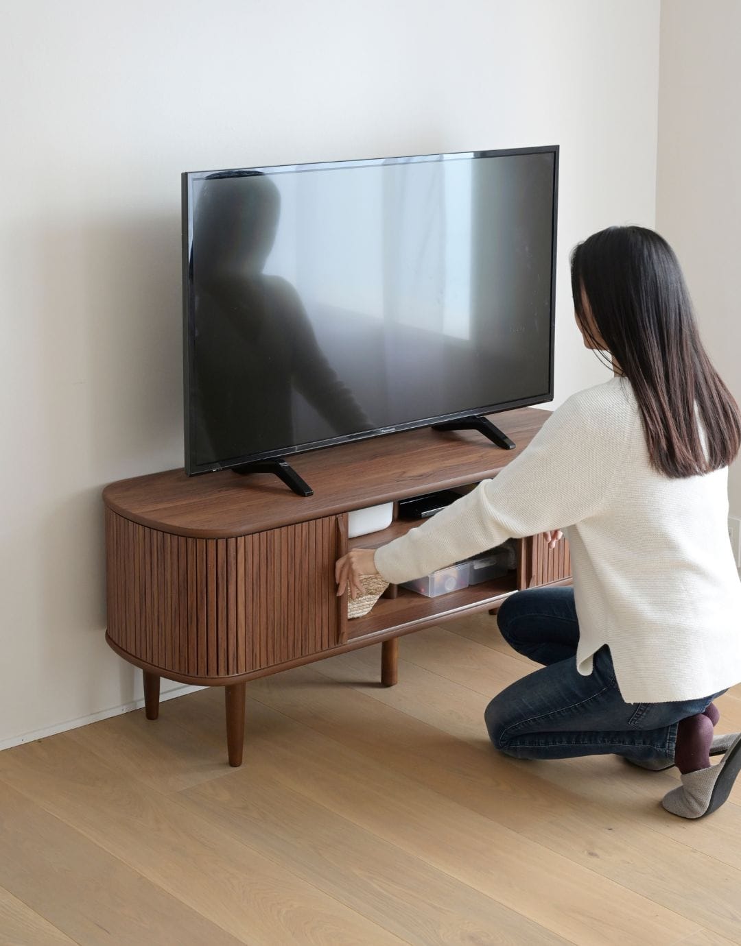 【10％オフクーポン対象】テレビ台 テレビボード 引き戸 蛇腹 幅120タイプ 幅118 奥行38 高さ48cm 山善 YAMAZEN