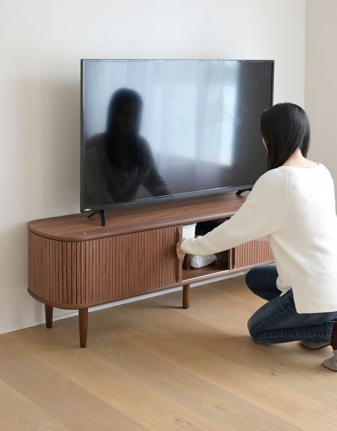 【10％オフクーポン対象】テレビ台 テレビボード 引き戸 蛇腹 幅150 奥行38 高さ48cm 山善 YAMAZEN