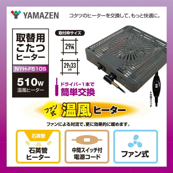 こたつ ヒーター こたつ用ヒーターユニット 石英管 ファン式温風ヒーター 510W 取換用 NYH-F510S 山善 YAMAZEN