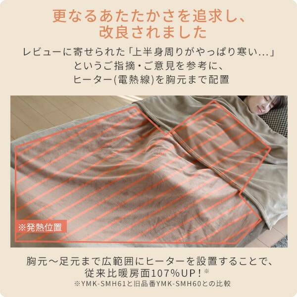 両手が自由なハンズフリー 電気毛布 180×110cm 188×130cm YMK-SMH40/YMK-SMH61 山善 YAMAZEN