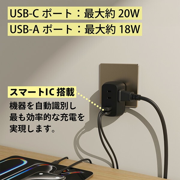 電源タップ スマートタップ コンセント 3個口 USB 2ポート PD20W TPD2 トップランド TOPLAND